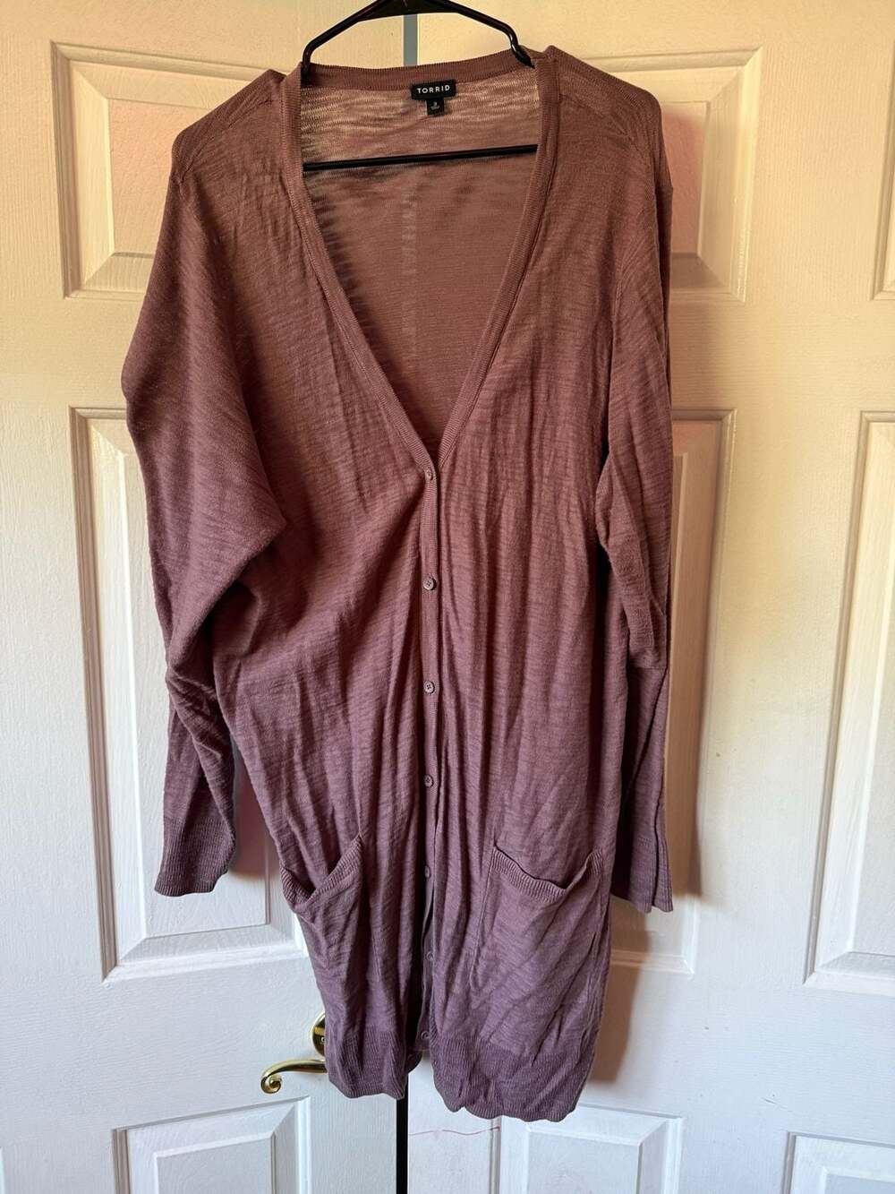 Torrid Mauve Slub Knit Button Front Longline Cardigan with Pockets Size 3